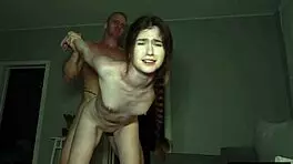 Petite newbie bent over, taking rough face fucking and doggystyle cumshot.