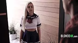 blonde uniform tease seduces stud for intense pounding session