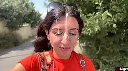 Crazy Brunette Passionately Sucks Huge Cock in Bushes for Facial Cumwalk