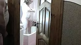 sexy blonde milf masturbates wet pussy roommate watches cumshot