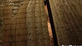 imagine her busty tits heaving as the bound lesbian slave fingers to orgasm