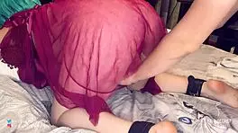 red dress hides nothing as tight ass takes raw doggystyle pounding