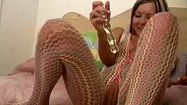 Beautiful Blonde Kate Masturbates Sensually in Sheer Net Dress