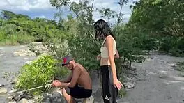 skinny latina teen begs for hardcore outdoor creampie pounding