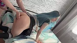 fuck me daddy that blue-haired slut takes dick deep in pussy drenched in cum