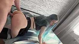 fuck me daddy that blue-haired slut takes dick deep in pussy drenched in cum