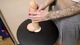 sexy tattooed girl sneaks sister's toy for tight pussy play