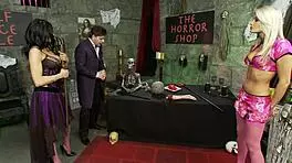 natasha marley and louise jenson share throbbing cock deep in horror shop