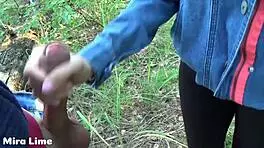 brunette couple sneaks orgasmic fuck in hidden forest spot