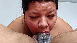 bbw preps for deepthroat blowjob in sloppy 69 first part