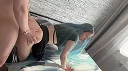 fuck me daddy that blue-haired slut takes dick deep in pussy drenched in cum