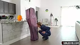 halloween teen 18+ lover decorates house then gets reality creampie fucked hard by lover