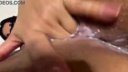 four fingers plunge deep into her tight 18+ pussy squirting bliss