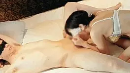Busty Japanese Wife in White Lingerie Milks Husband's Cum