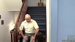 Stepdad spies and fucks horny German teen while mom works