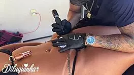 tattooed brazilian teen pays tattooist with wet pussy 😈