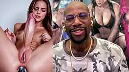 trans teen rides dildo cums hard on face while gaping fat pussy