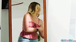 Busty Milf Peeks at Petite Tits Then Licks Pussy