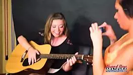 Coed blonde Madelyn and sexy brunette Sofia lick pussies and tits