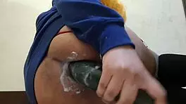 femboy gapes fat ass wide with dildo and cucumber
