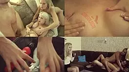 skinny blonde surprises man with huge tits teen for wild ffm threesome