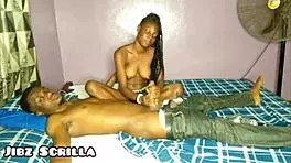 Ebony teen rides jibz scrilla's monster bbc till pussy creampie cum!