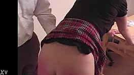 Schoolgirls in uniforms stripped for intense bare butt spankings