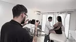 Voyeur backstage with Zamantha Lopez sucking Ray DiMarco's cock before intense hospital fuck