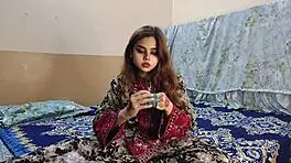 Desi babe surprises with wet shaved pussy rough tit fuck!