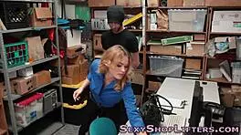 Busty blonde mall cop catches thief with tits out