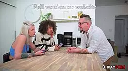 two petite college babes one ebony one tattooed take interracial anal threesome