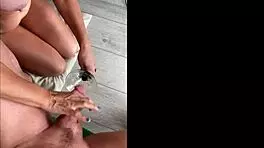 Mature babe edges huge cock with intense handjob checkup