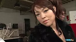 this bitch rubs clit while deepthroating with big natural tits