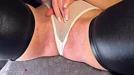 Big vibrator pulses clitoris making juicy pussy squirt orgasm close-up