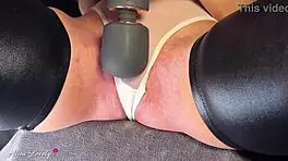 Big vibrator pulses clitoris making juicy pussy squirt orgasm close-up