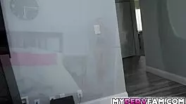 johnny follows blonde stepsis to bedroom for deepthroat doggystyle pounding