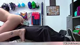 Brunette thief teen caught bent over for rough punish fuck