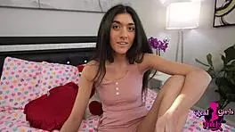 hot skinny aubry babcock college roommate teases then submits to hard dorm fuck spanking