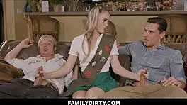 Skinny blonde Athena Fleurs threesome orgasms with Ryan Driller Johnny Palms