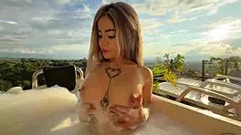 Stranger pounds Nath Gomez hard in hotel jacuzzi public creampie thrill
