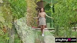 😘 petite asian katana strips naked outdoors flashing exotic shaved pussy 💦