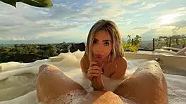 Stranger pounds Nath Gomez hard in hotel jacuzzi public creampie thrill