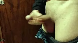 pure bliss jerking my huge cock in the bathroom mirror