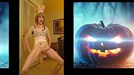 sexy big dick shemale explodes cum on halloween 🎃💦