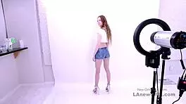 Pretty slim blonde model pounded hard during casting audition on sofa