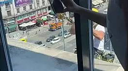 Hey check out our crazy public threesome with sloppy backstage blowjob