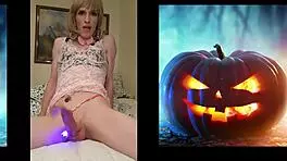 sexy big dick shemale explodes cum on halloween 🎃💦