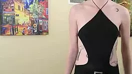 Kit Summers struts in tight black bodysuit and sexy gothic miniskirt part 2