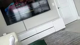 Madi blaze catches you stroking then rides big cock cowgirl to creampie finish