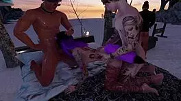 Teen eagerly takes double penetration in intense hardcore fuck session.